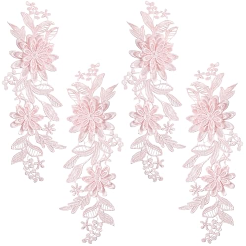 CABODYALS 2 par de Apliques de Flores de Color Rosa Claro Bordados Florales En 3D Apliques Vintage de Poliéster Liso Parches de Encaje Bordados para Coser Hacer Vestidos Vestidos de Boda Bolsos de Nov