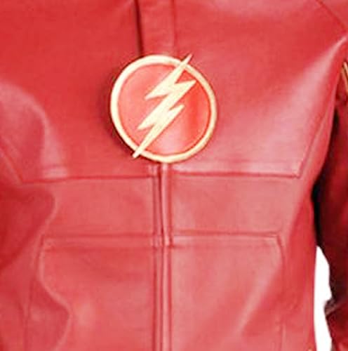 VearFit The Flash Lightning bolt Faux leather Super Hero Black and RED Barry Allen Jacket3