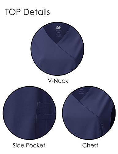 Dagacci Medical Uniform Women's Fitted 4-Way Stretch Y Neck Natural Stretch Scrub Set, Navy, S #TOP1