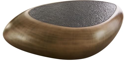 Table de Salon Sagana Or 120x80 cm avec Verre en Relief Taupe Table Basse