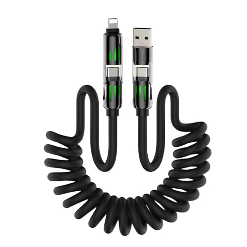 MFish 4-in-1 Coiled Universal Charging Cable with Carrying Case, 240W Max Fast Charger Cord, USB-A...