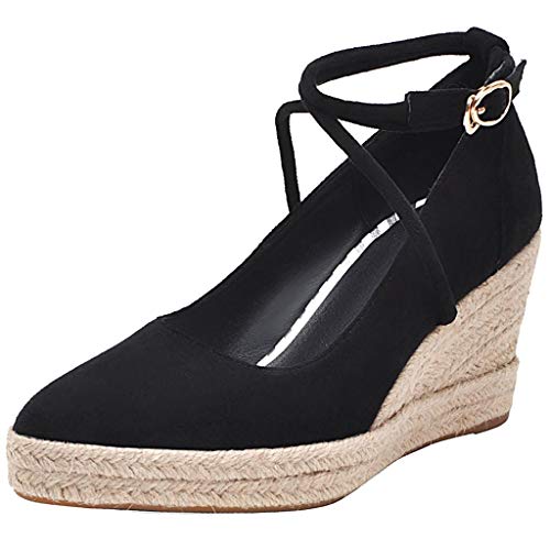 MAVMAX Women's Espadrille Wedge High Heel Platform Pointy Toe Pumps