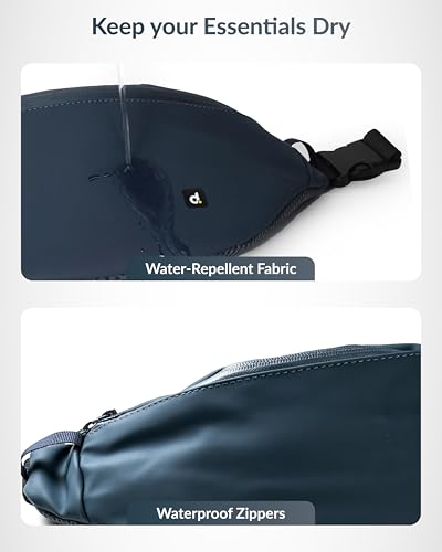 Image of Destinio Waist Bag for Men and Women - Anti Theft, Waterproof Zippers and Back Pocket - Large Travel Waist Pouch, Fanny Pack, Belt & Hip Bag for Hiking, Passport, Gym (Blue)