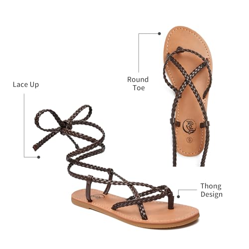 Image of Trary Sandals Women, Lace Up Sandals for Women, Sandals for Women Dressy Summer, Open Toe Gladiator Sandals, Flat Sandals for Women Dressy, Beach Sandals for Women, Summer Sandals for Women 2023