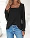Okiwam Womens Long Sleeve Shirts Fall 2026 Square Neck Dressy Casual Blouses Eyelet Tunic Tops Fashion Outfits Clothes-M Black