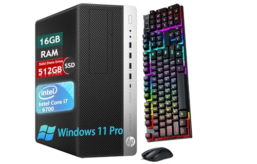 HP EliteDesk 800 G3 Mini Tower Desktop Computer PC, Core i7-6700 3.4GHz, Up to 4.0GHz, Windows 11 Pro, 16GB RAM, 512GB SSD, WiFi, Keyboard&Mouse(Renewed)