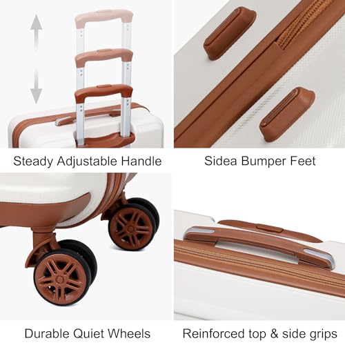 Kono 4 Piece Luggage Sets Lightweight with Spinner Wheels TSA Lock Hardside Travel Rolling Suitcases 20in 24in 28in Carry on and 12in Mini Cosmetic Case Cream White - Image 5