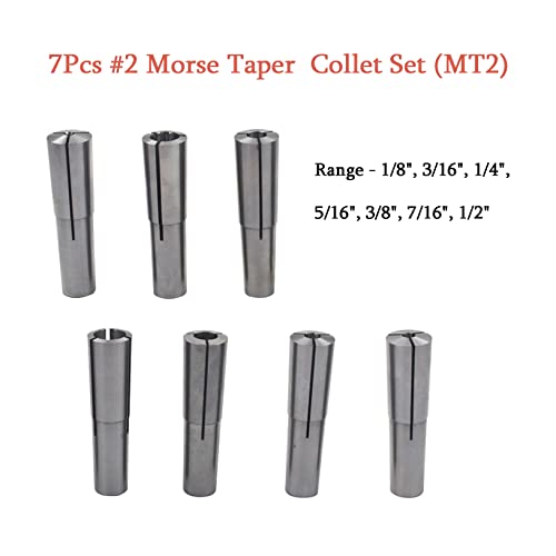Raseparter 7-Pack Precision Morse Taper Collet Set 1/8 Inch-1/2 Inch Mt2 Mill Chuck Holder #TOP1