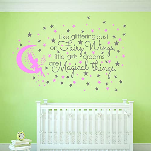 Anfrjji Fairy And Dream Wall Sticker - Removable Pvc Decal With Glittering Wings And Magical Quote - Fairy Moon And Stars Wall Art For Girls Bedroom, Kids Room -Effect 24"X35"Inch (Gray-Jwh290-Fairy Wings) #TOP3