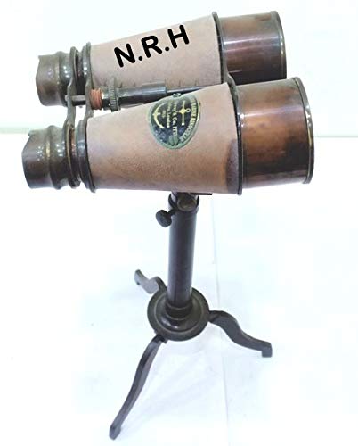 Binocolo da tavolo in ottone anticato, stile nautico, realizzato a mano, in pelle marrone lucido