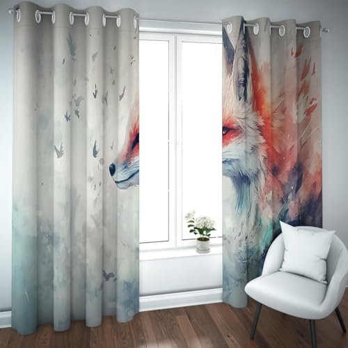 Tela Moderna Acuarela Cortinas Opacas térmicamente aisladas adorables para Fauna Monas Cortinas Zorro del Bosque para la habitación la guardería Dormitorio salón 2 Paneles (W140xL260cm Cada uno)