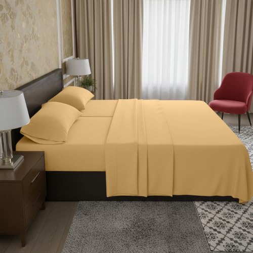 Image of Elegant Comfort Luxury 1500 Premium Hotel Quality Microfiber 5-Piece Sheet Set - Wrinkle Resistant, All Around Elastic Fitted Sheet, Deep Pocket up to 16 inch, Split King, Camel-Gold