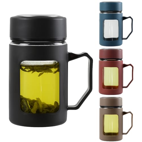 Image of Iridescent Glass Tumbler with Handle Lid and Straw, Travel Coffee Sipper Mug Leakproof for Juice Cocktail Iced Tea Smoothie Hot Cold Drink Cup (CS-268 Sipper Mug with Handle 500ML)