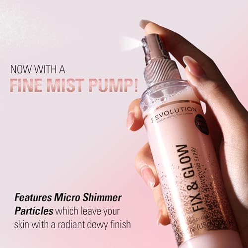 Image of Makeup Revolution Fix & Glow Fixing Spray, Illuminating & Hydrating, Vegan & Cruelty-Free, 3.38 Fl Oz