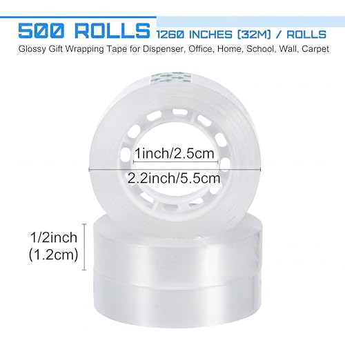 Image of Jetec 500 Rolls Clear Tape Bulk Transparent Invisible Tape Refills 1 /2 x 1260 Inches Glossy for Gift Wrapping Dispenser Office School Home Use Gift Wrap Desk Supplies