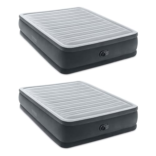 Image of Intex 64413ED Dura Beam Elevated Fiber Tech Soft Air Mattress Bed w /Built in Pump & Portable Storage Case for Travel and Camping, Queen (2 Pack)