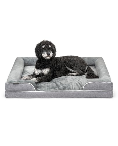 lionto orthopädisches Hundebett + erhöhter Rand, 106x80x17 cm, Hundekissen robust mit weichem Flanell, Bezug abnehmbar & waschbar, rutschfest, für kleine & große Hunde + Katzen, grau