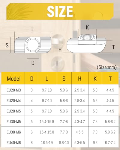 Caianwin Nutensteine Hammerkopfmutter 100 Stück T-Nut M3 Kohlenstoffstahl Vernickelt T-Slot Nutmuttern Hammermutter für Aluminiumprofil-Extrusionsschlitz 20-Serie hammerkopfschrauben