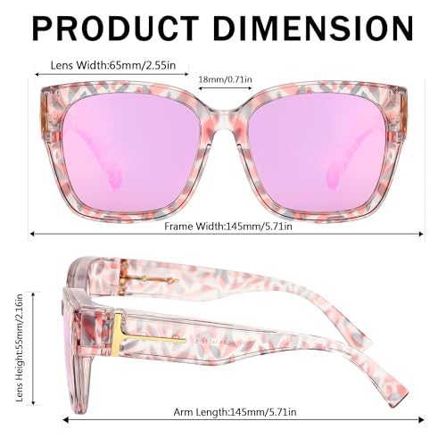 Image of SIPHEW Mirrored Sunglasses Polarized Fit Over Glasses for Women - Trendy Large Square w UV400 Protection Sun Glasses