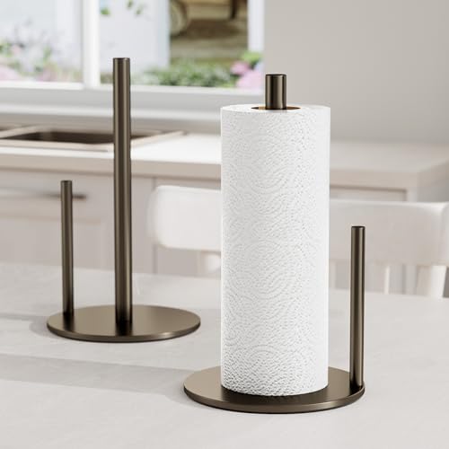 Image of Bronze Kitchen Paper Holder, Oil Rubbed Bronze Paper Towel Holder, Kitchen Roll Organizer, Countertop Roll Dispenser with Weighted Base