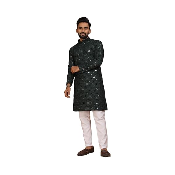 Fashion Fricks Cotton Sequience Work Embroidered Designer Long Kurta for Men & Boys (Color