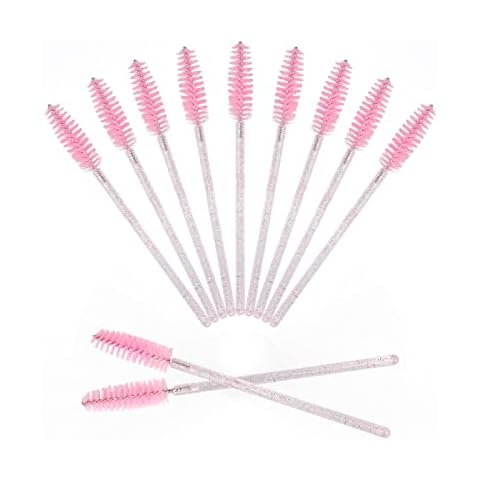 50PCS Crystal Mascara Wands Disposable Eyelash Eyebrow Spoolie Brush for Makeup Eyelash Extensions (Pink) Cover
