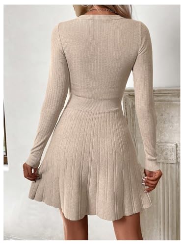 MakeMeChic Women's Sweater Dress Ribbed Knit Aline Flare Short Dresses Without Belt2