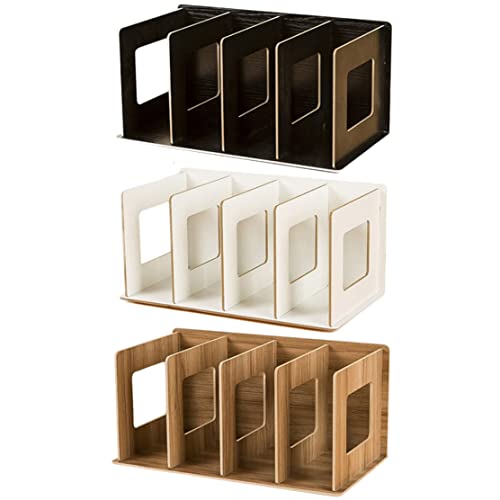 Eioflia Wooden Cd Rack Desktop Book Storage Shelf Stand 4 Sections Diy Dvd Organizer Cherry Wood #TOP5