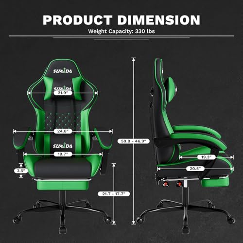 Image of Ergonomic Video Gamer Chairs Gaming Computer Chair Gamer Chairs for Adults Massage Lumbar Support Swivel Height Adjustable Headrest Backrest
