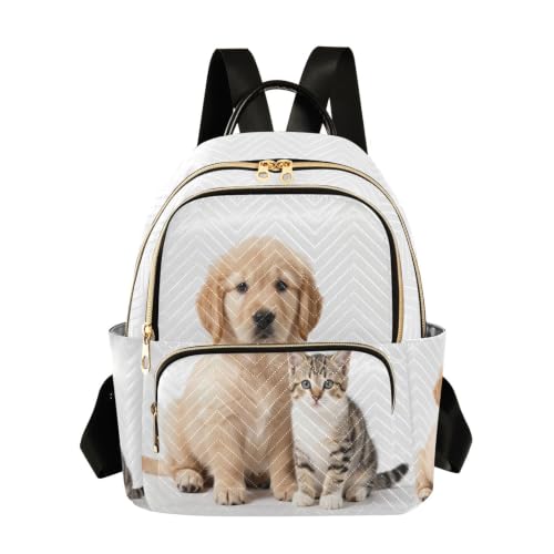Zathe Printed Backpack 3 Zipper Pockets Cute Golden Cat M