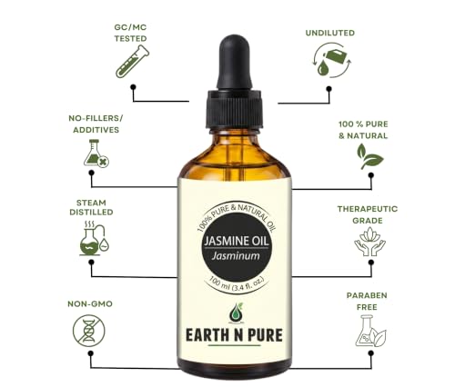 Image of Earth N Pure Jasmine Essential Oil | 100% Pure, Natural & Undiluted | Steam Distilled | Relaxation, Radiant Skin & Nourished Hair | 100ml
