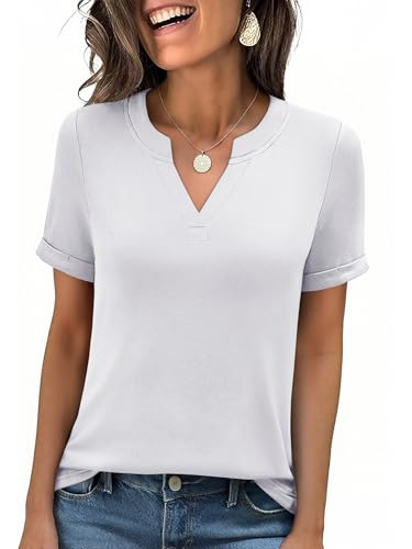 Image of ANRABESS Womens Short Sleeve V Neck Tops Summer Casual T-Shirts Blouses 2026 Spring Trendy Beach Vacation Clothes