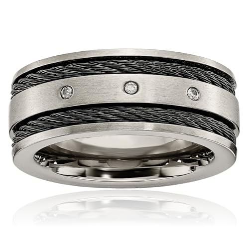 IceCarats Titanium Black Cable Diamond 10mm Wedding Band Ring