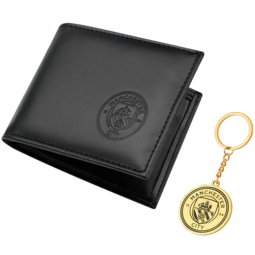 Manchester City FC Mens Wallet and Keychain Gift Set Black RFID Protected