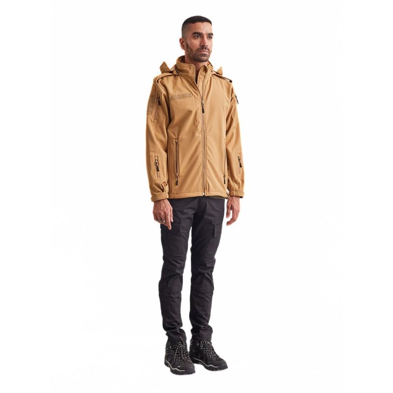 Image of MOUNTMILLER Men's 12 Zipper Softshell Hooded Tactical Jacket | Water-Repellent, Multi-Pocket, Abrasion-Resistant - Perfect for Outdoor Activities, Hiking, and Trekking