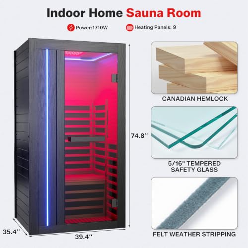 Image of 1-2 Person Low EMF FAR Infrared Sauna with 9 Heating Panels