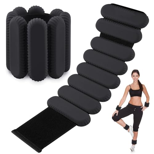 Juego de 2 pesas ajustables para muñeca y tobillo para ejercicio, caminar, trotar, yoga, aeróbicos, pilates, pulsera con peso muñequera de fitness (oscura, 0,9 kg cada una)