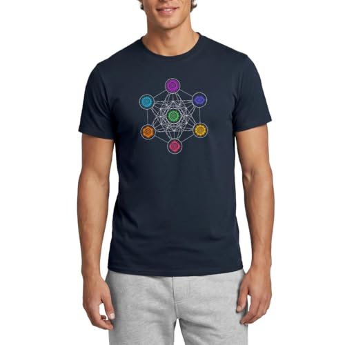 Spreadshirt Energiezentren Metatron Würfel 7 Chakren Männer T-Shirt, L, Navy