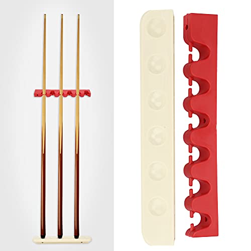 equlup Pool Cue Holder, 28cm/11in 6-Hole Billiard Cue Stand Wall Mount Rubber Rack Pool Stick Storage Hanging Bracket Snooker Rods Organizer Accessory