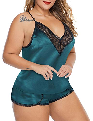 Image of Women Plus Size Pajamas Cami Shorts Set Nightwear Sexy Lace Lingerie Sleepwear