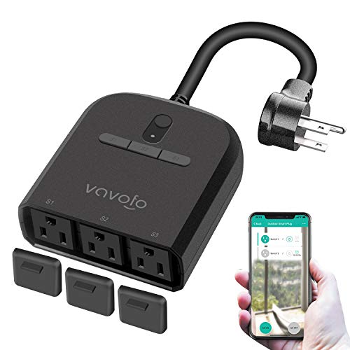 VAVOFO Outdoor Smart Outlet with 3 Sockets, WiFi Smart Plug Compatible with Alexa Google Home, IP44 Waterproof, Wireless Remote Control Timer & Countdown by Smartphone APP