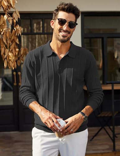 COOFANDY Mens Knit Polo Long Sleeve Polos Sweater Causal Collared Golf Sweaters Fashion Business Dress Pullover2