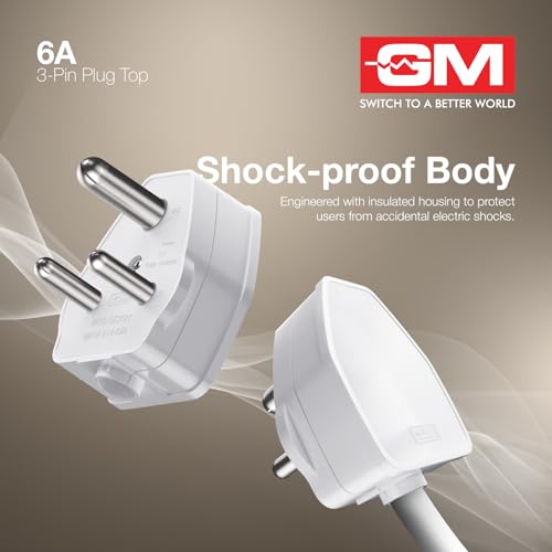 Image of GM G‑Home 8201 - 6 A 3‑Pin Plug Top Adapter with LED Indicator - Heavy-Duty & Stylish
