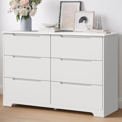 Blishom Commode à 6 Tiroirs, avec Poignées Cachées - Armoire de Rangement Moderne, Grande Capacité et Anti-basculement, Coins Arrondis, pour Chambre et...