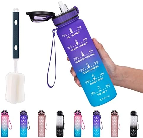 eonian 32oz Motivational Water Bottle with Time Marker & Removable Straw,Flip Top Leakproof Durable BPA Free Non-Toxic to Ensure You Drink Enough Water Throughout The Day