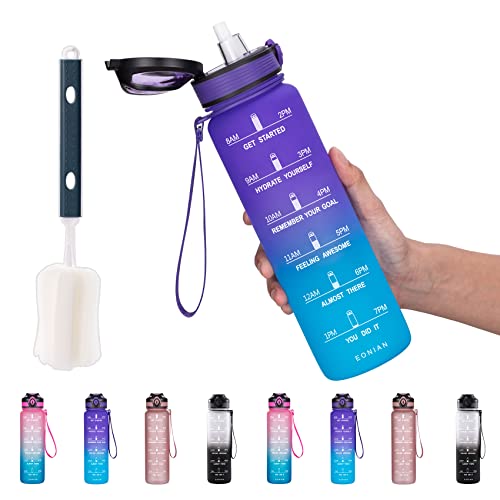 Eonian 32Oz Motivational Water Bottle With Time Marker & Removable Straw,Flip Top Leakproof Durable Bpa Free Non-Toxic To Ensure You Drink Enough Water Throughout The Day #TOP14