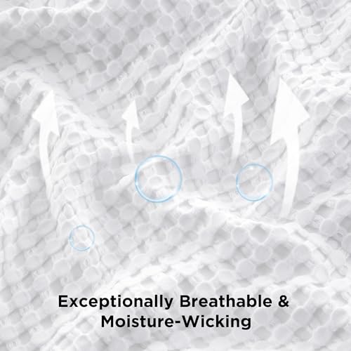 Image of Bedsure Cooling Cotton Waffle Oversized King Blanket - Lightweight Breathable Blankets Rayon Derived from Bamboo for Hot Sleepers, Luxury Throws for Bed and Sofa, White, 120x96 Inches