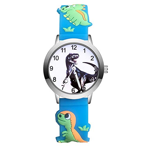 Reloj de niña Dibujos Animados de Moda Estilo de Dinosaurio Lindo Relojes Estudiantes Niñas Niños Cuarzo Reloj de Pulsera de Silicona 3D Relojes para niñas (Color : Sky Blue)