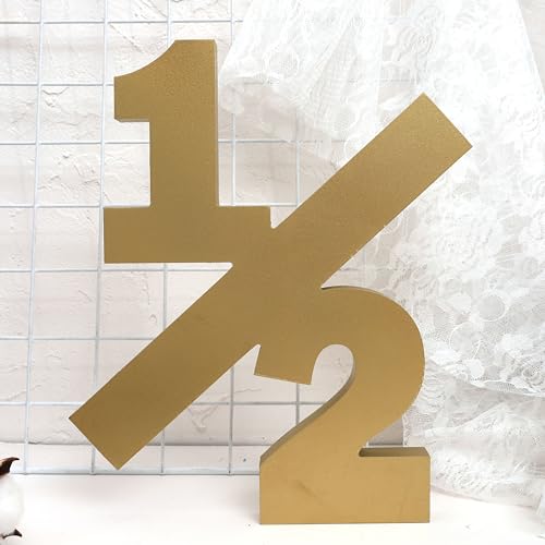 Image of MADENG Wooden Half Birthday Decoration - Standing Half Birthday Table Decor, Boys and Girls Six Months Party Decor, 1/2 Photo Prop Cake Smash