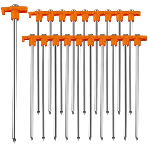 Neehows 20 Pcs Tent Stakes Heavy Duty Ground Stake for Camping, 10 Inch Galvanized Non-Rust Metal Tent Pegs Tent Spikes Yard Stakes for Outdoor Canopy Garden Hiking -Orange